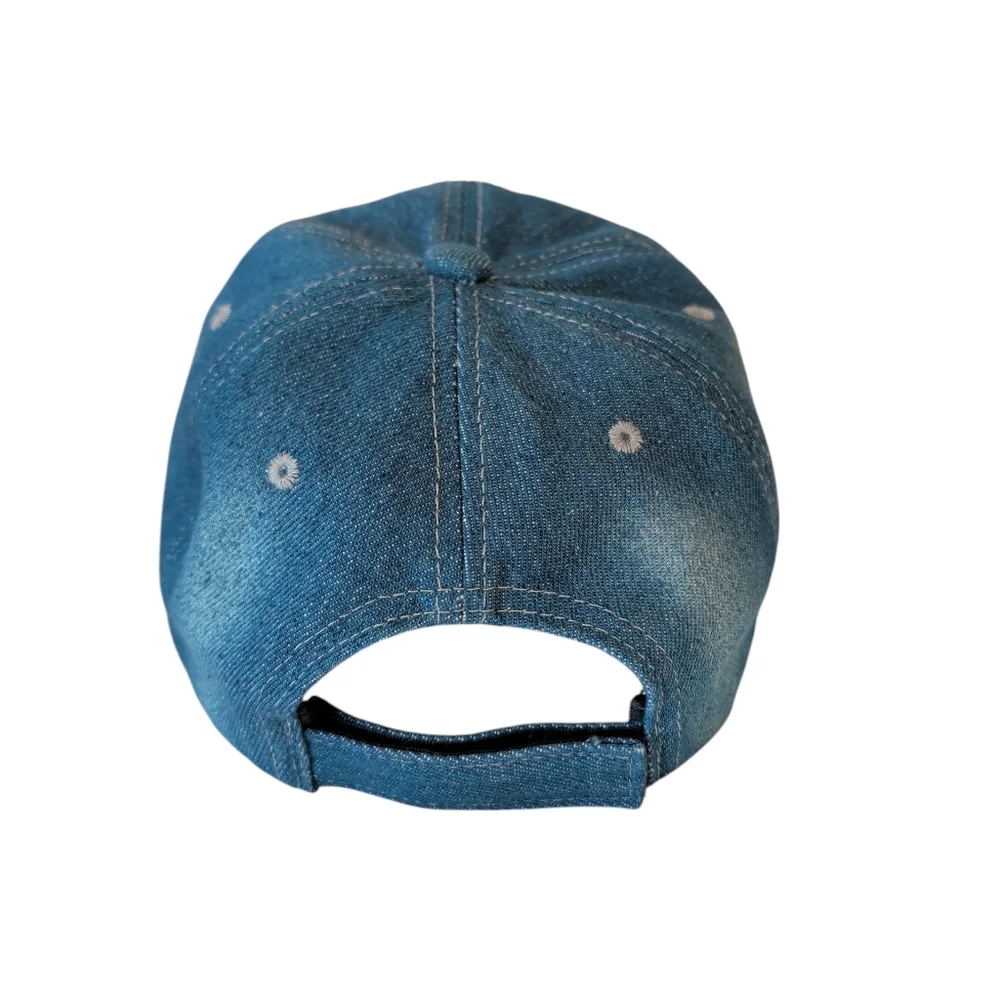 Distressed Pink Ribbon Breast Cancer Awareness Blue Denim Cap